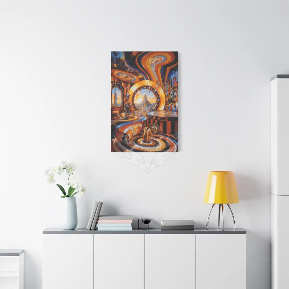 Orange Retro Wave 3D MultiLevel Funky Matte Canvas — ’Welcome to a Beautiful Surreal World’ Canvas