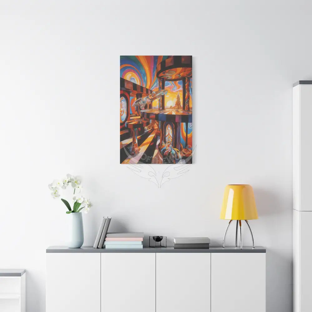 Orange Retro Wave 3D MultiLevel Funky Matte Canvas — ’Welcome to a Beautiful Surreal World’ Canvas