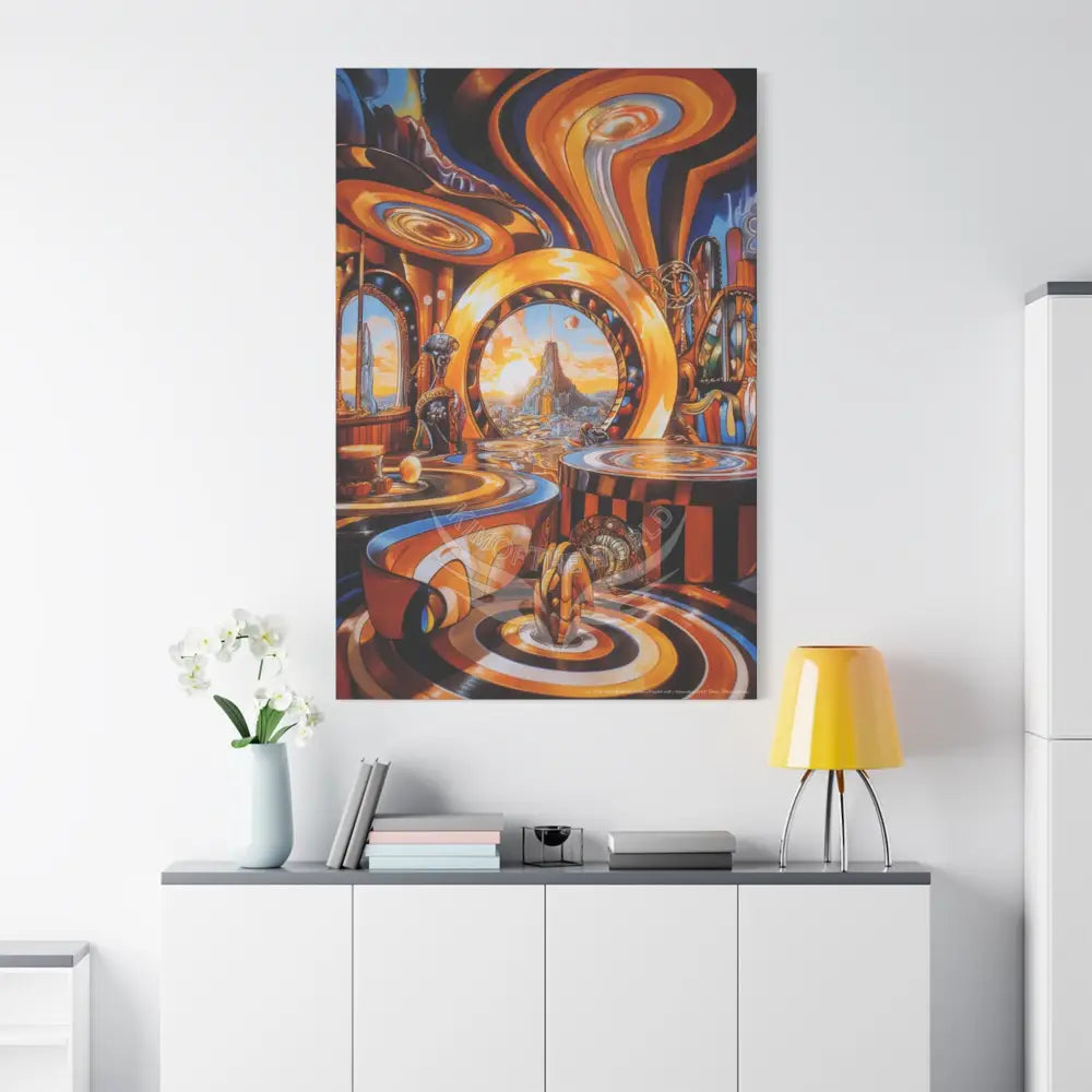 Orange Retro Wave 3D MultiLevel Funky Matte Canvas — ’Welcome to a Beautiful Surreal World’ Canvas