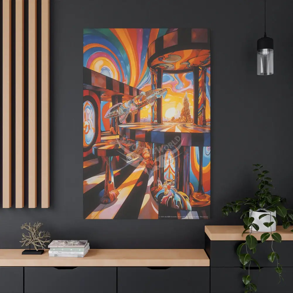 Orange Retro Wave 3D MultiLevel Funky Matte Canvas — ’Welcome to a Beautiful Surreal World’ Canvas