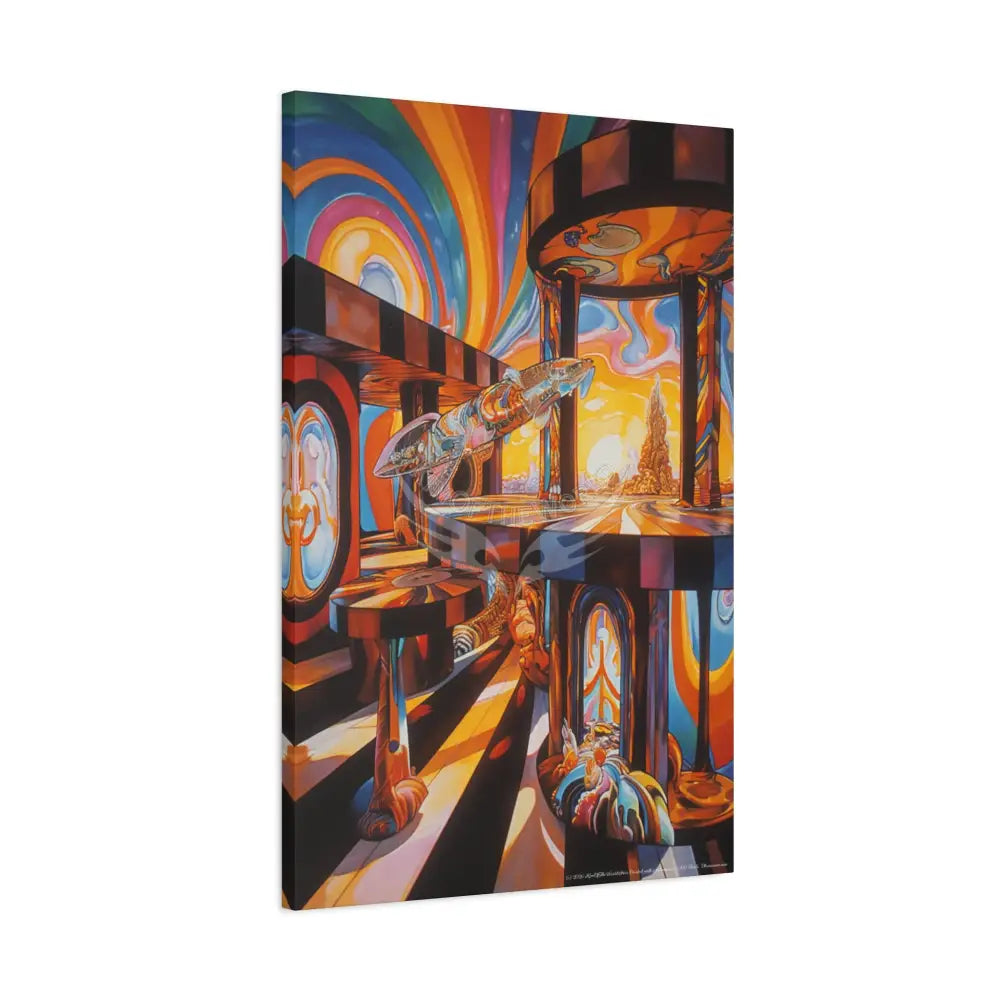 Orange Retro Wave 3D MultiLevel Funky Matte Canvas — ’Welcome to a Beautiful Surreal World’ Canvas
