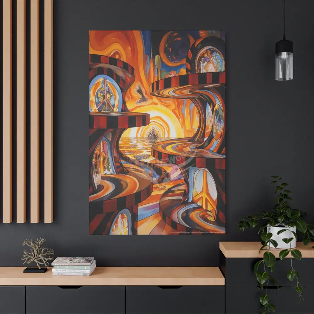 Orange Retro Wave 3D MultiLevel Matte Canvas — ’Welcome to a Beautiful Surreal World’ Canvas