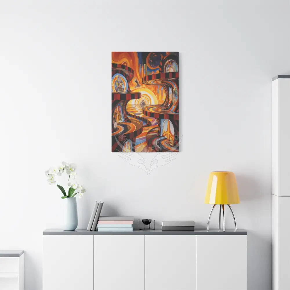 Orange Retro Wave 3D MultiLevel Matte Canvas — ’Welcome to a Beautiful Surreal World’ Canvas