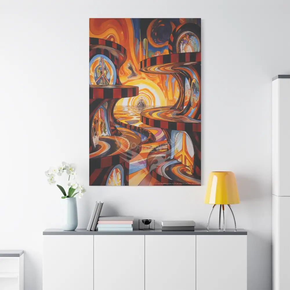 Orange Retro Wave 3D MultiLevel Matte Canvas — ’Welcome to a Beautiful Surreal World’ Canvas