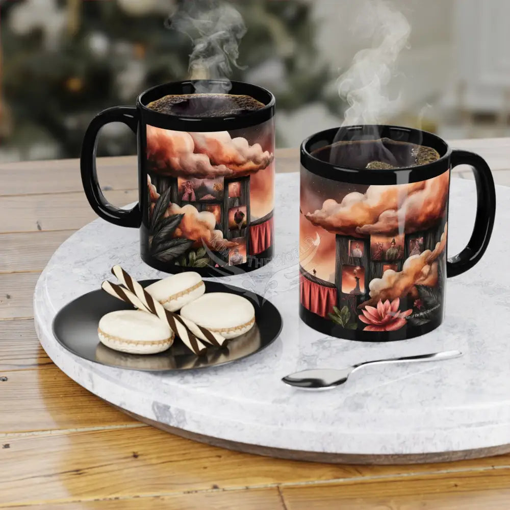 Orange Satin Set Mugs Coffee Cup Banner Nebula Coffee Mug — 11oz Black Ceramic Space Text Design 11oz / Black Mug