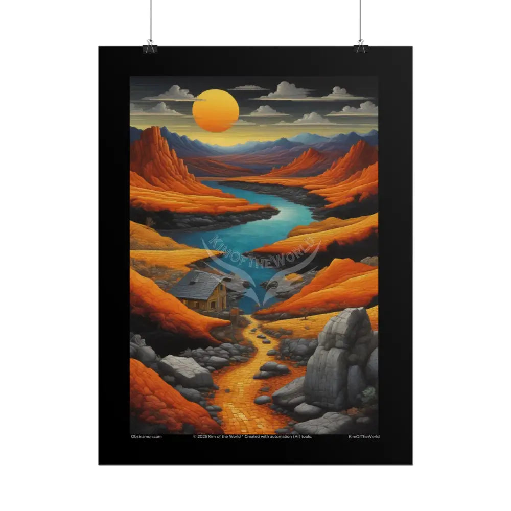 Orange Sunset Vaporwave Landscapes Art Prints (Wave-Line Scenic Series) Rolled Posters Poster