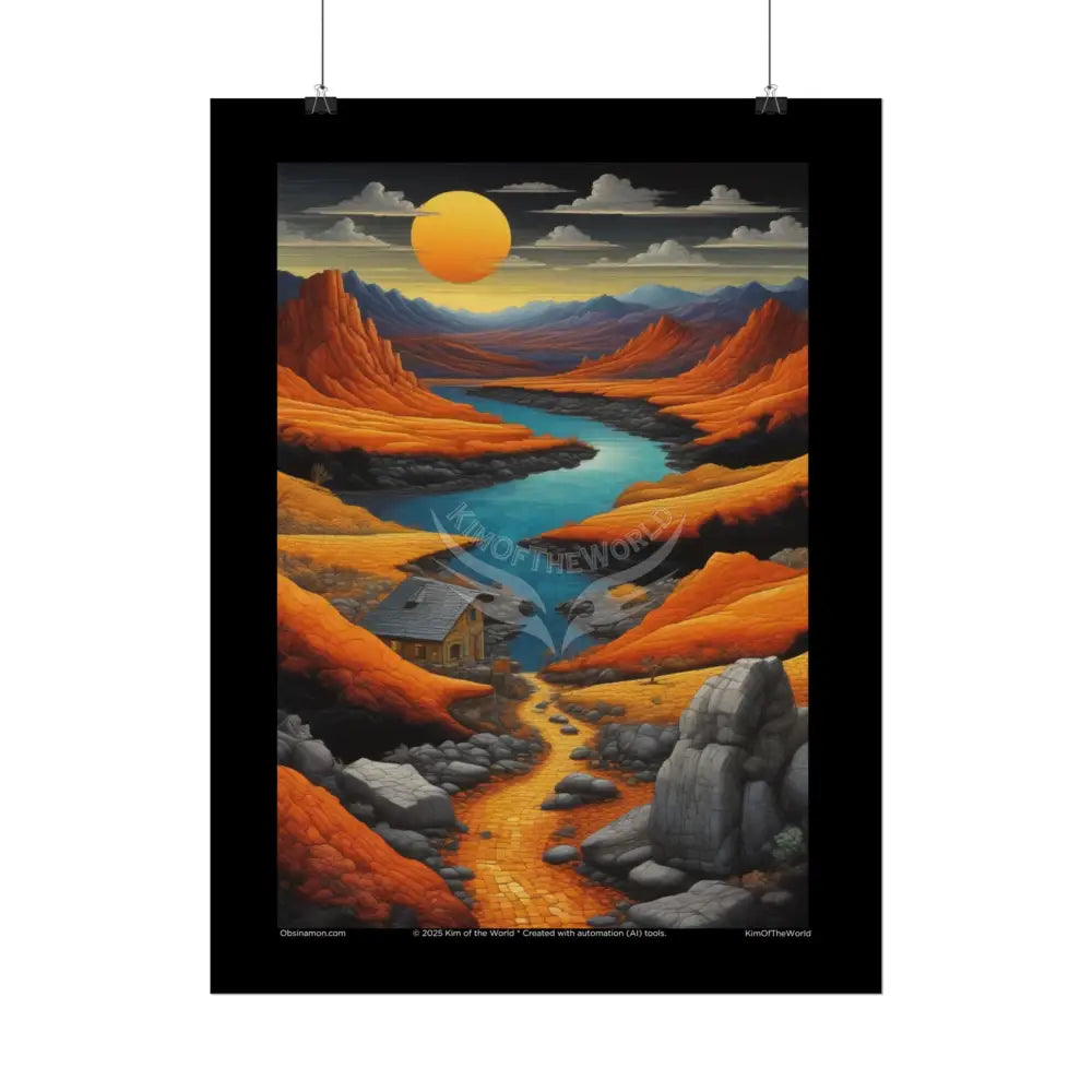 Orange Sunset Vaporwave Landscapes Art Prints (Wave-Line Scenic Series) Rolled Posters Poster