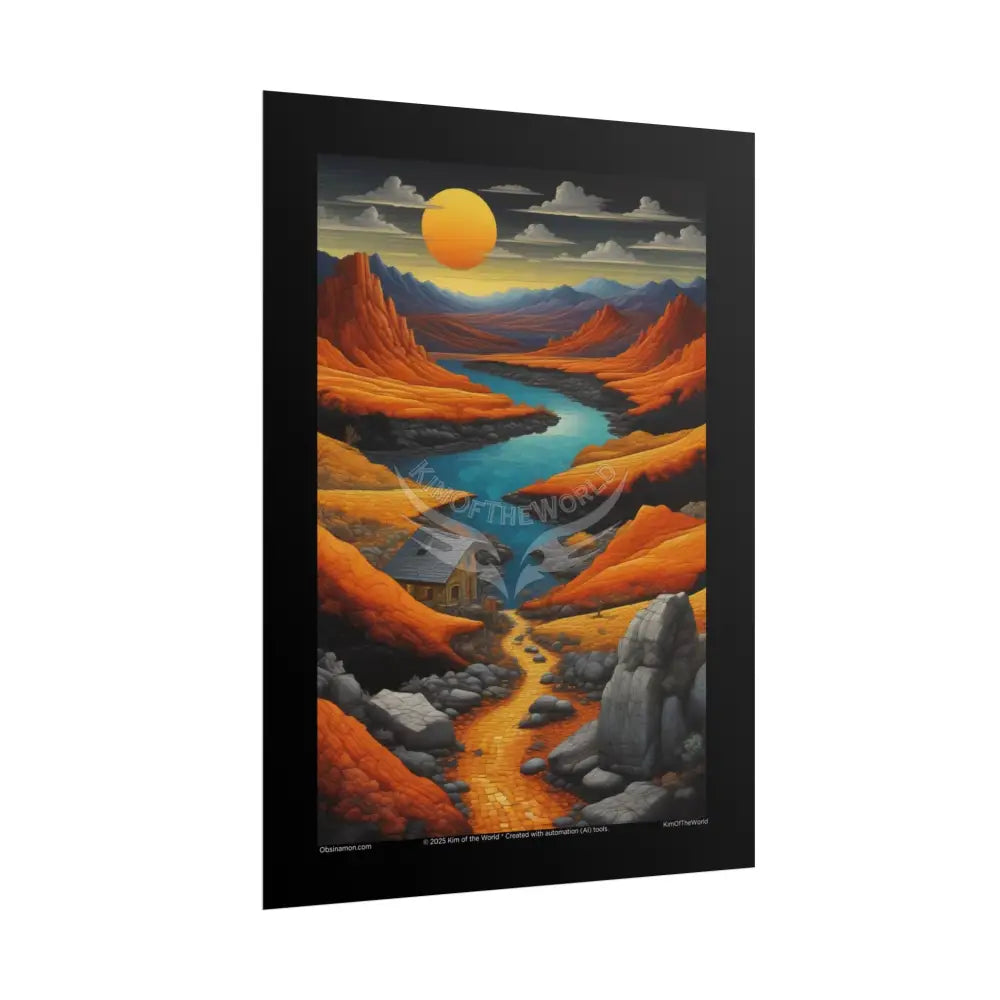 Orange Sunset Vaporwave Landscapes Art Prints (Wave-Line Scenic Series) Rolled Posters Poster