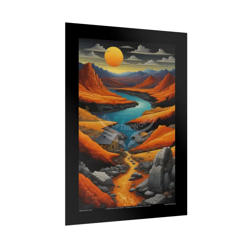Orange Sunset Vaporwave Landscapes Art Prints (Wave-Line Scenic Series) Rolled Posters Poster