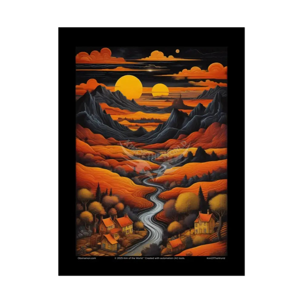 Orange Vaporwave Landscapes Art Prints (Wave-Line Scenic Series) Rolled Posters 18″ x 24″ (Vertical) / Semi Glossy