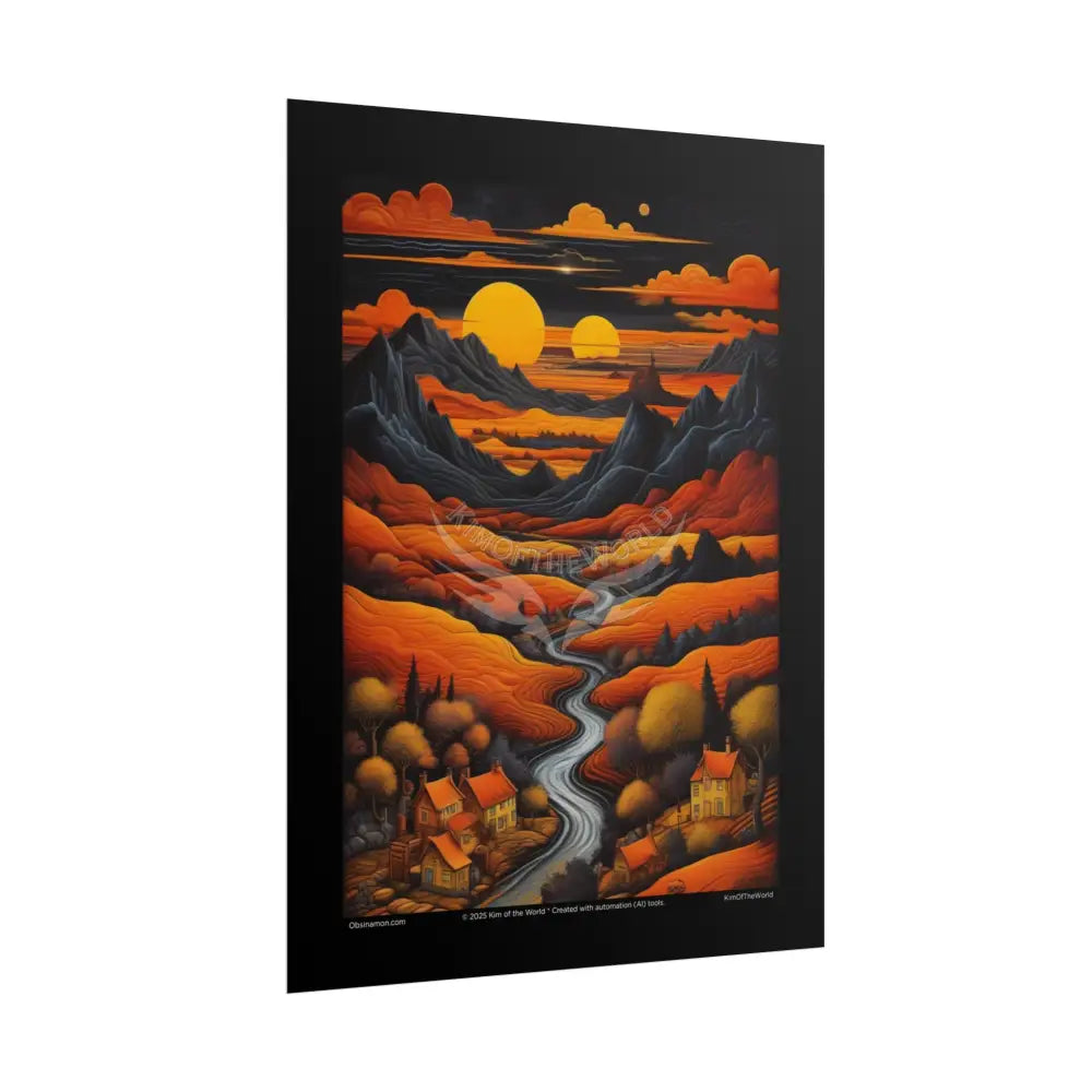 Orange Vaporwave Landscapes Art Prints (Wave-Line Scenic Series) Rolled Posters Poster