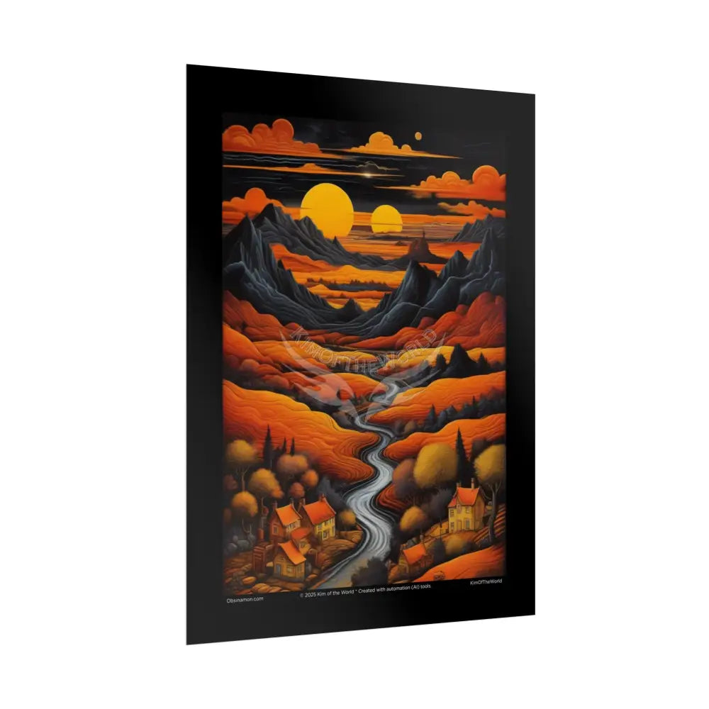 Orange Vaporwave Landscapes Art Prints (Wave-Line Scenic Series) Rolled Posters Poster