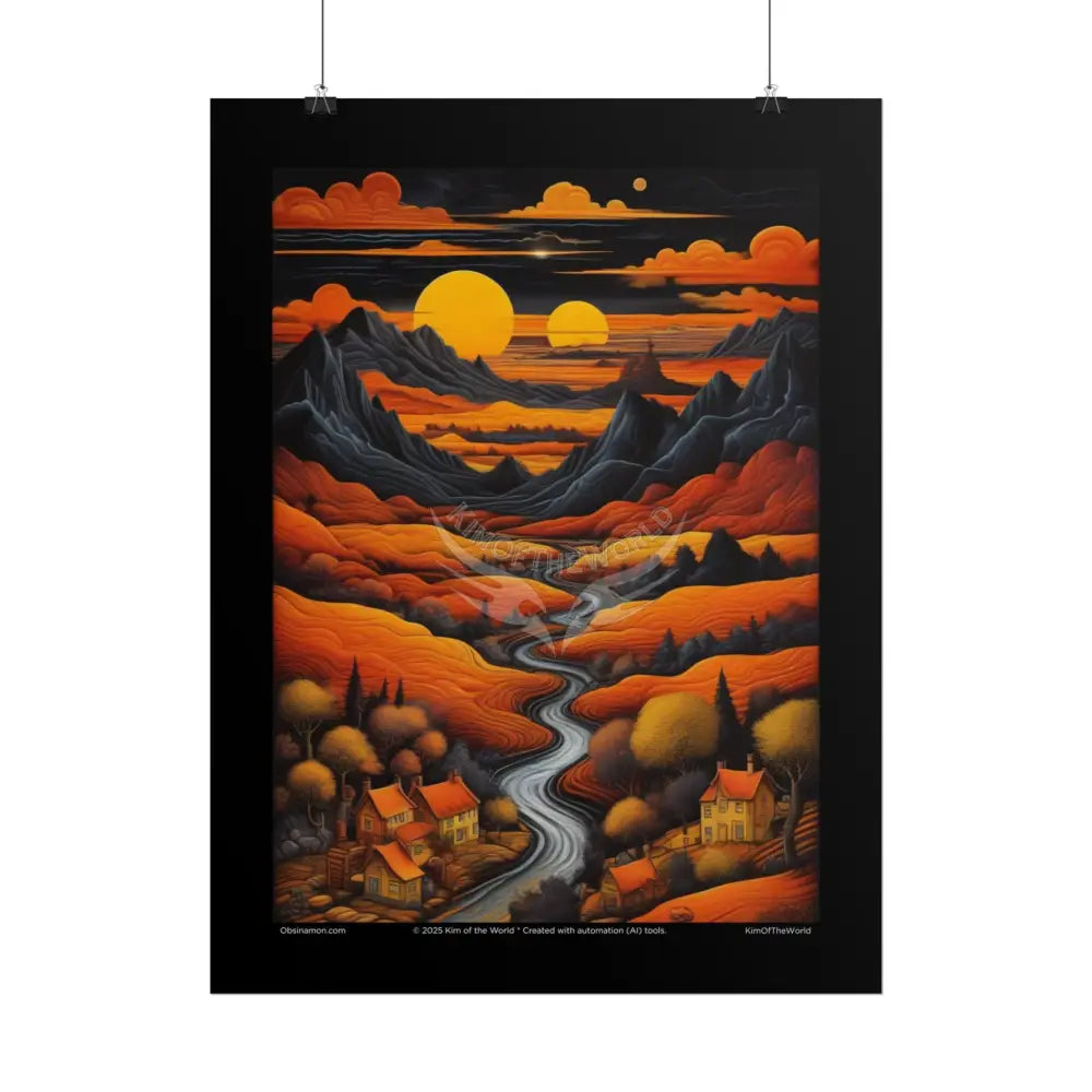 Orange Vaporwave Landscapes Art Prints (Wave-Line Scenic Series) Rolled Posters Poster