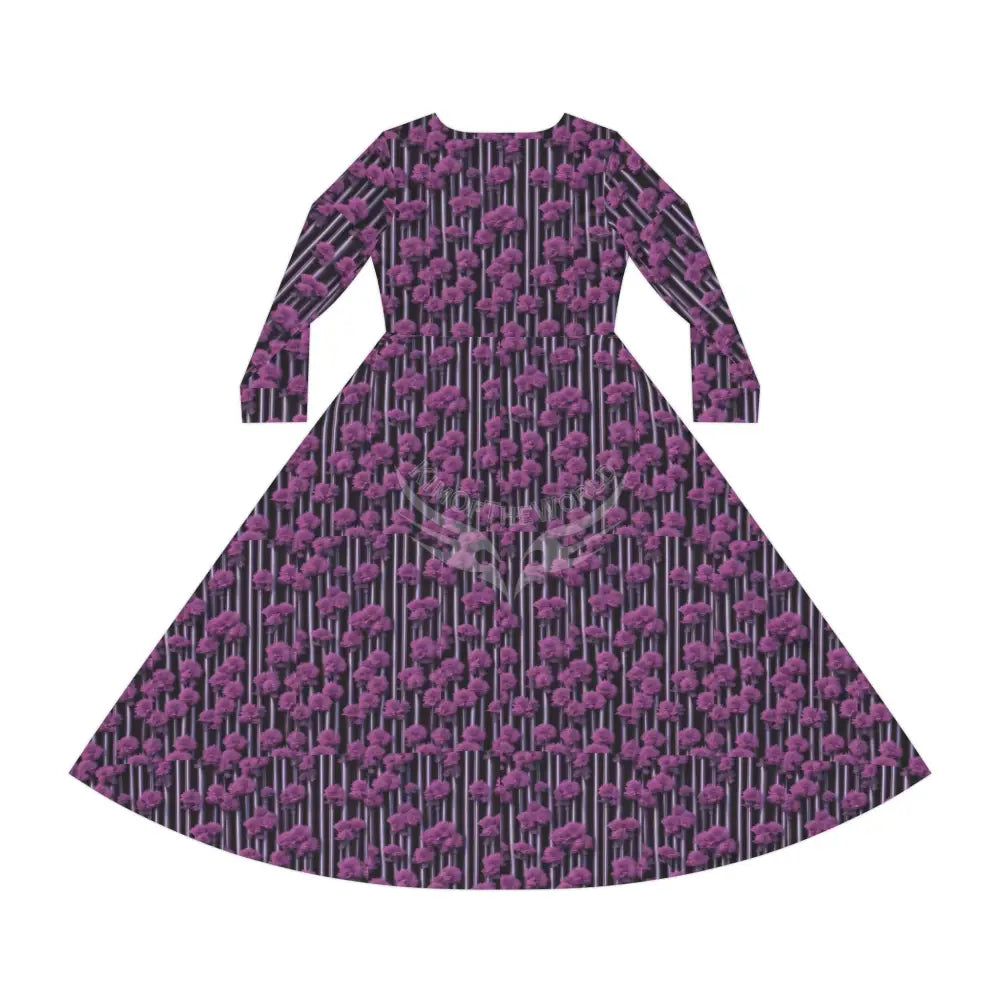 Orchid Stripes Floral Tile Wallpaper Print Dress – Women’s Long Sleeve AOP L All Over Prints
