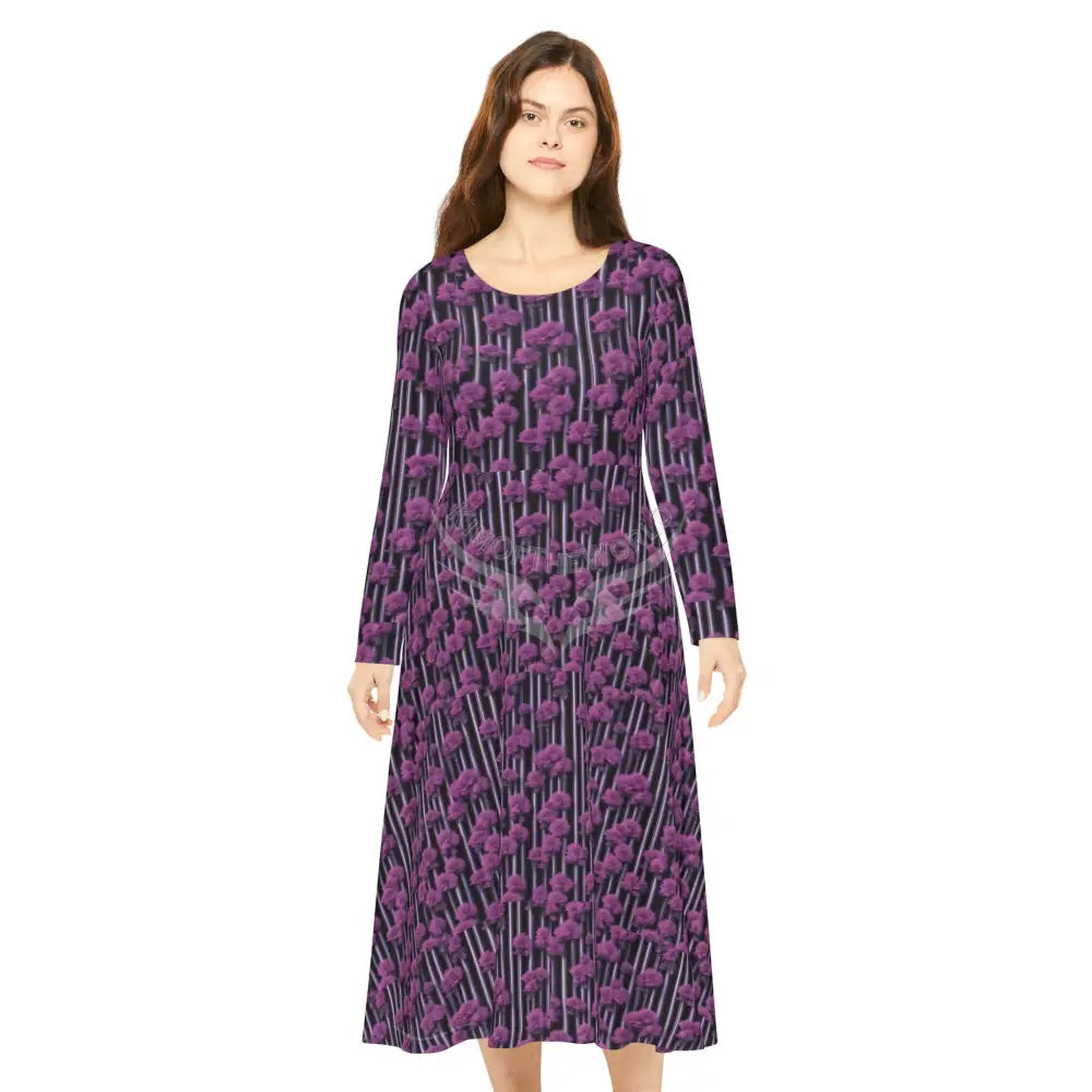 Orchid Stripes Floral Tile Wallpaper Print Dress – Women’s Long Sleeve AOP L All Over Prints