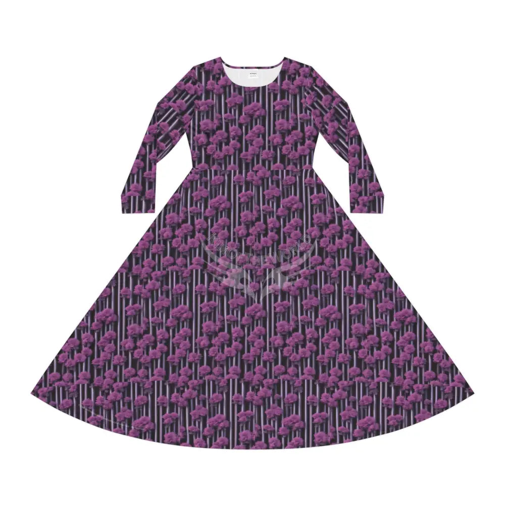 Orchid Stripes Floral Tile Wallpaper Print Dress – Women’s Long Sleeve AOP L All Over Prints