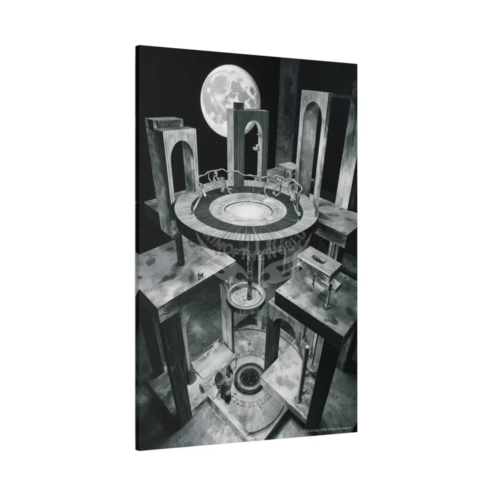 Other-Worldly Multi-Level Fantasy Matte Stretched Canvas Wall Art (Black & White Grey) 40’’ x 60’’ (Vertical) / 1.25’’