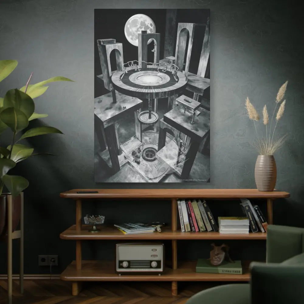 Other-Worldly Multi-Level Fantasy Matte Stretched Canvas Wall Art (Black & White Grey) 40’’ x 60’’ (Vertical) / 1.25’’