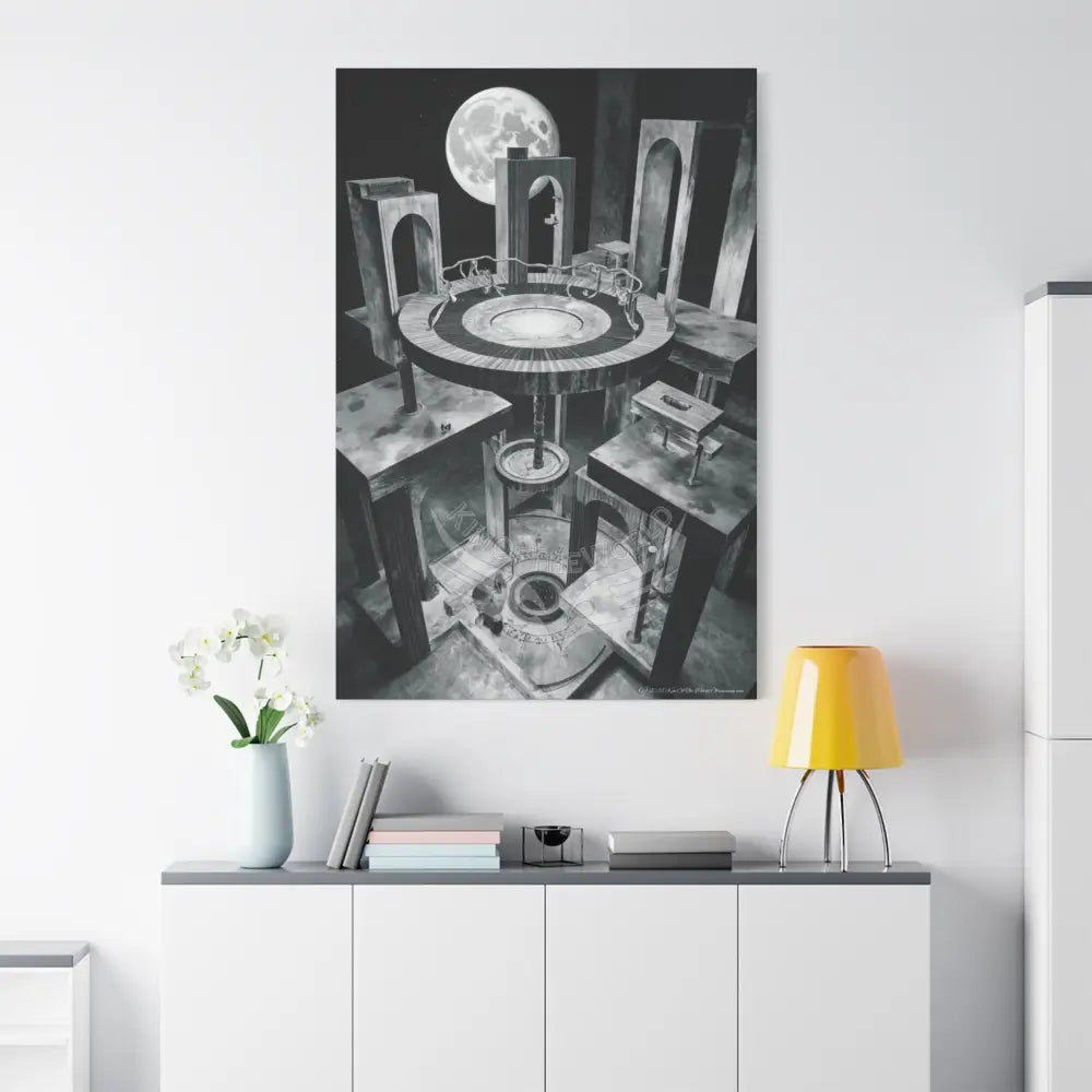 Other-Worldly Multi-Level Fantasy Matte Stretched Canvas Wall Art (Black & White Grey) 40’’ x 60’’ (Vertical) / 1.25’’