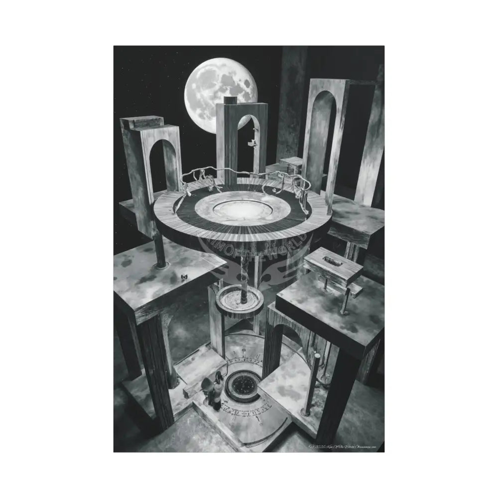 Other-Worldly Multi-Level Fantasy Matte Stretched Canvas Wall Art (Black & White Grey) 40’’ x 60’’ (Vertical) / 1.25’’