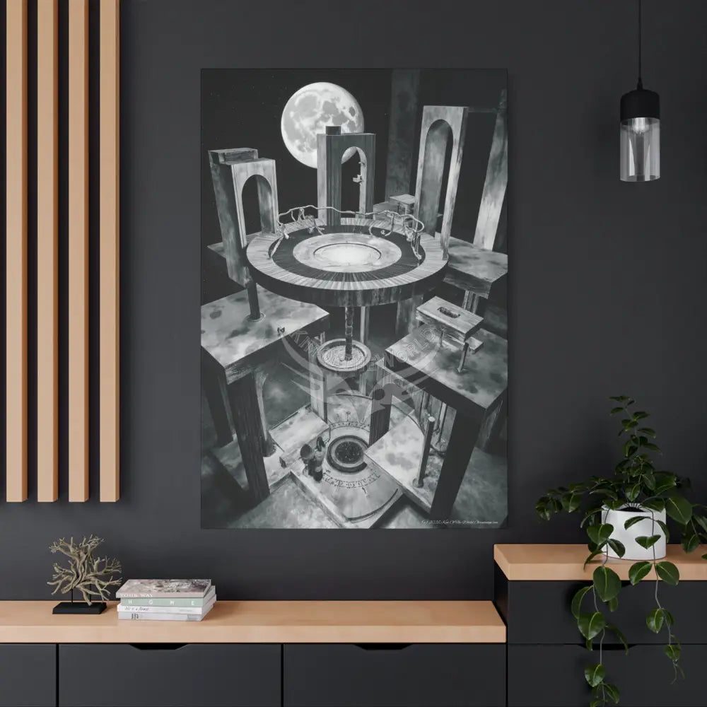 Other-Worldly Multi-Level Fantasy Matte Stretched Canvas Wall Art (Black & White Grey) 40’’ x 60’’ (Vertical) / 1.25’’