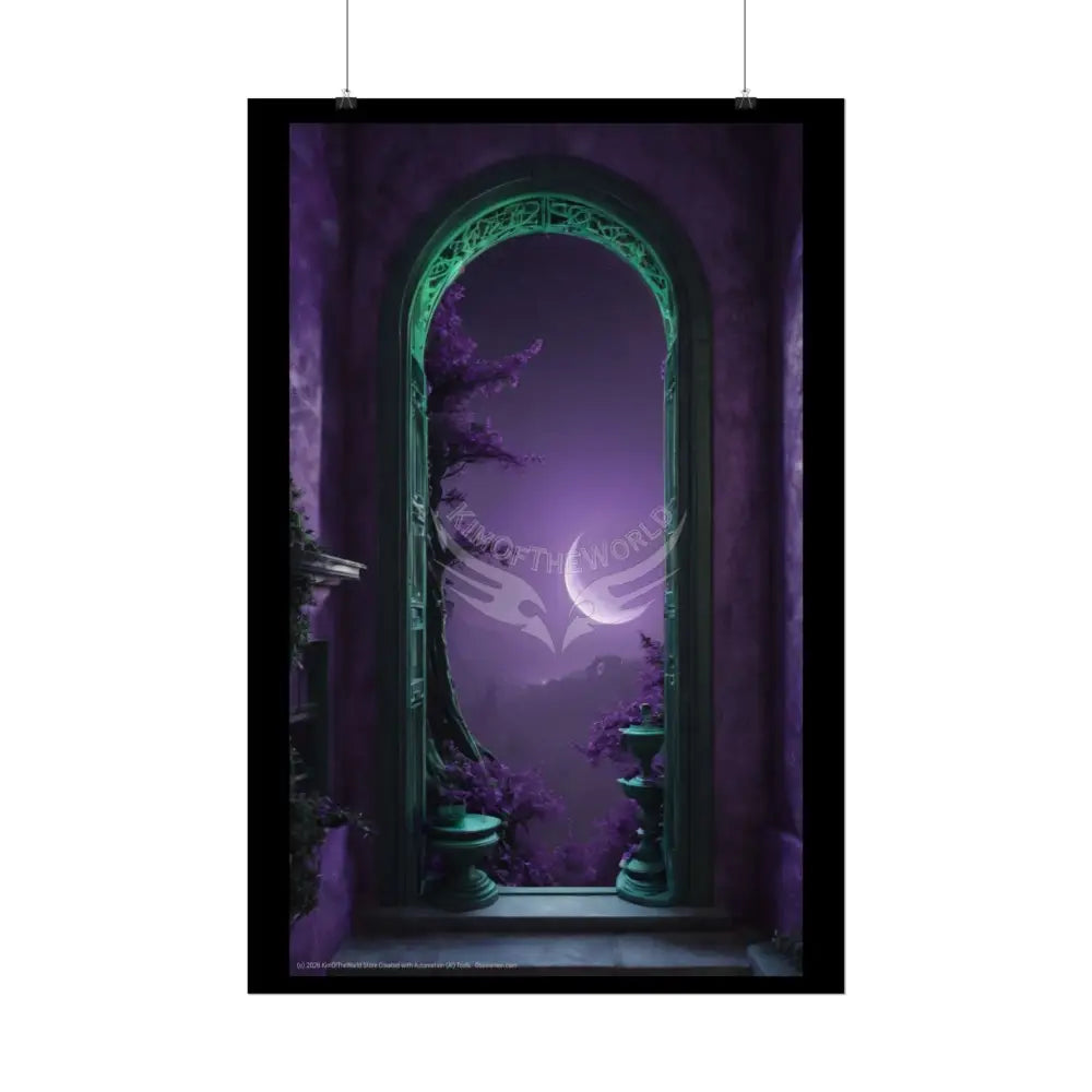 Overflowing Purple Rich Deep Gothic Moonlit Room Art Poster – Mysterious Wall Art Poster