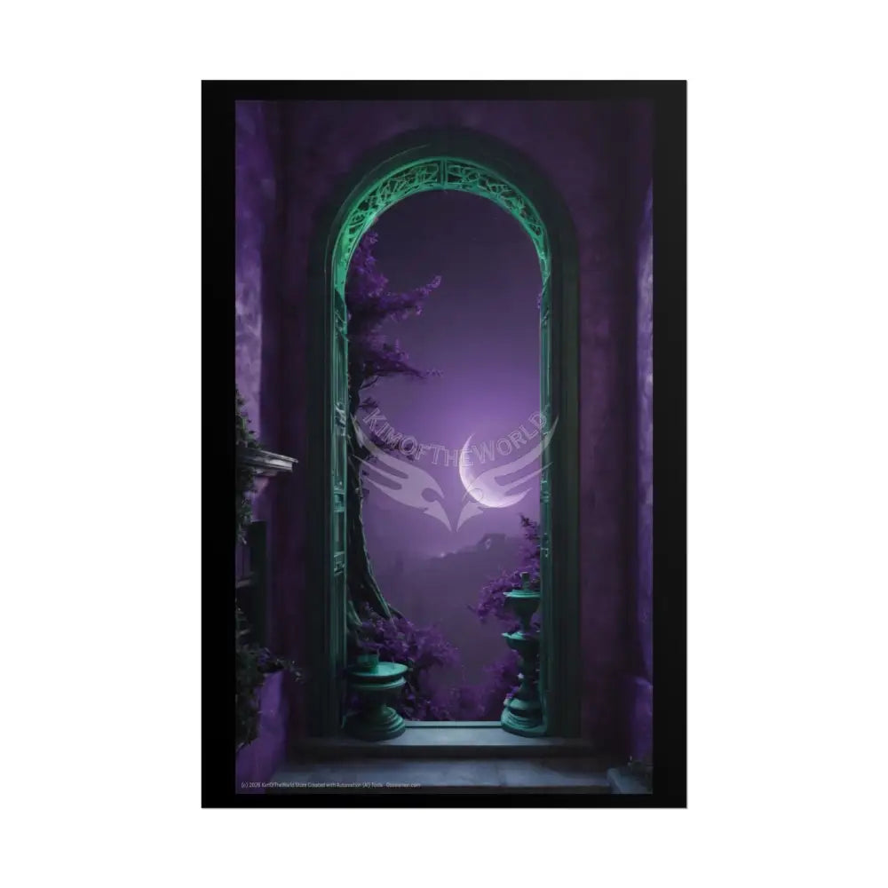 Overflowing Purple Rich Deep Gothic Moonlit Room Art Poster – Mysterious Wall Art 24’’ x 36’’ (Vertical) / Matte Poster