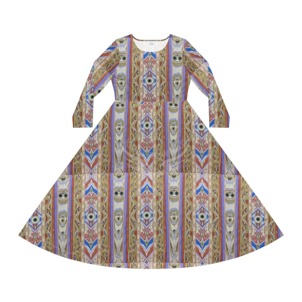 Painted Tile Stripe Print Dress – Women’s Long Sleeve AOP L All Over Prints