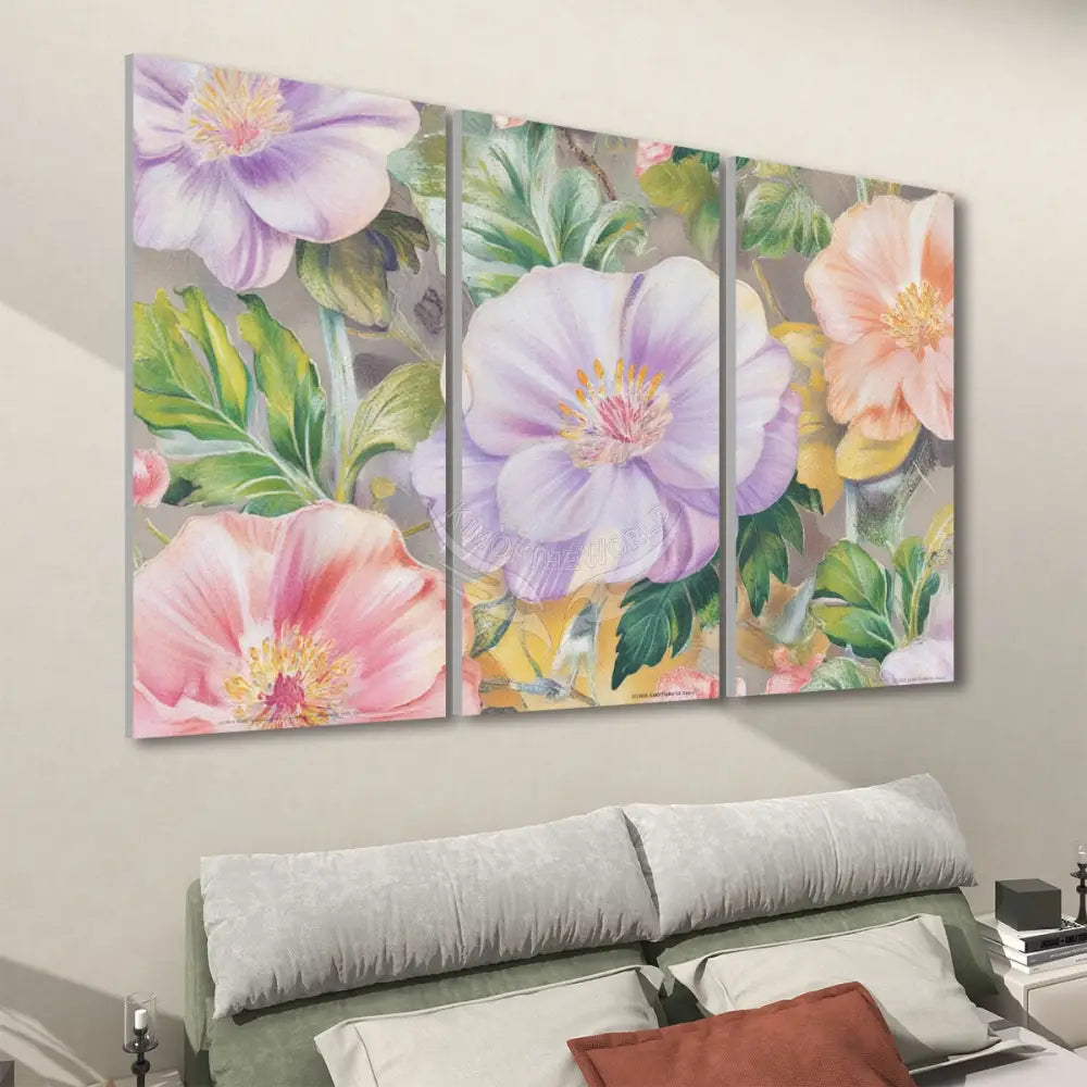 Pastel Floral - 3 Panels Sound Absorbing Wall Art 24’’x48’’x3 pcs Acoustic Panels