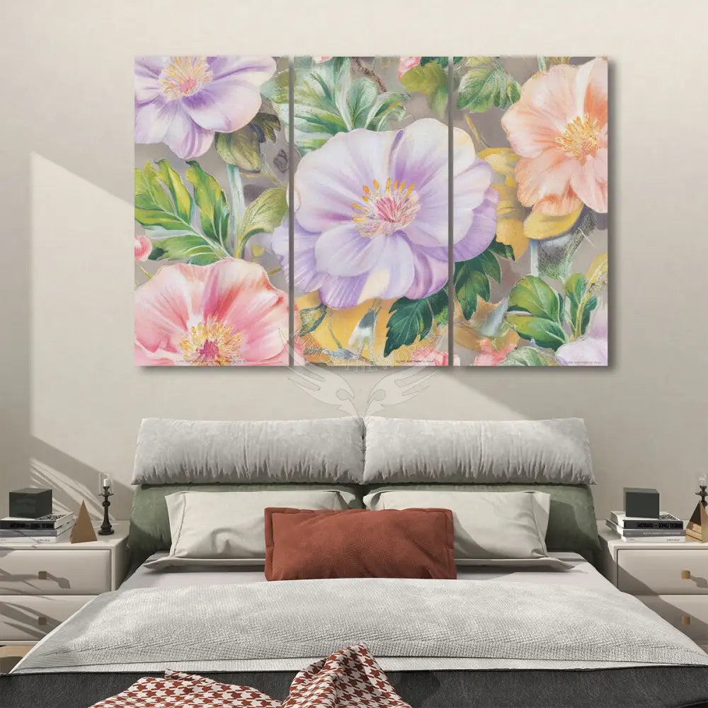 Pastel Floral - 3 Panels Sound Absorbing Wall Art 24’’x48’’x3 pcs Acoustic Panels