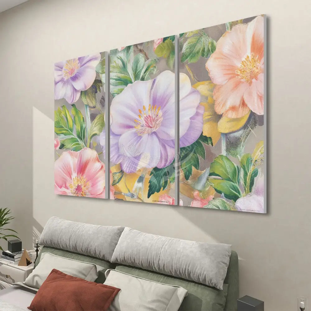 Pastel Floral - 3 Panels Sound Absorbing Wall Art 24’’x48’’x3 pcs Acoustic Panels