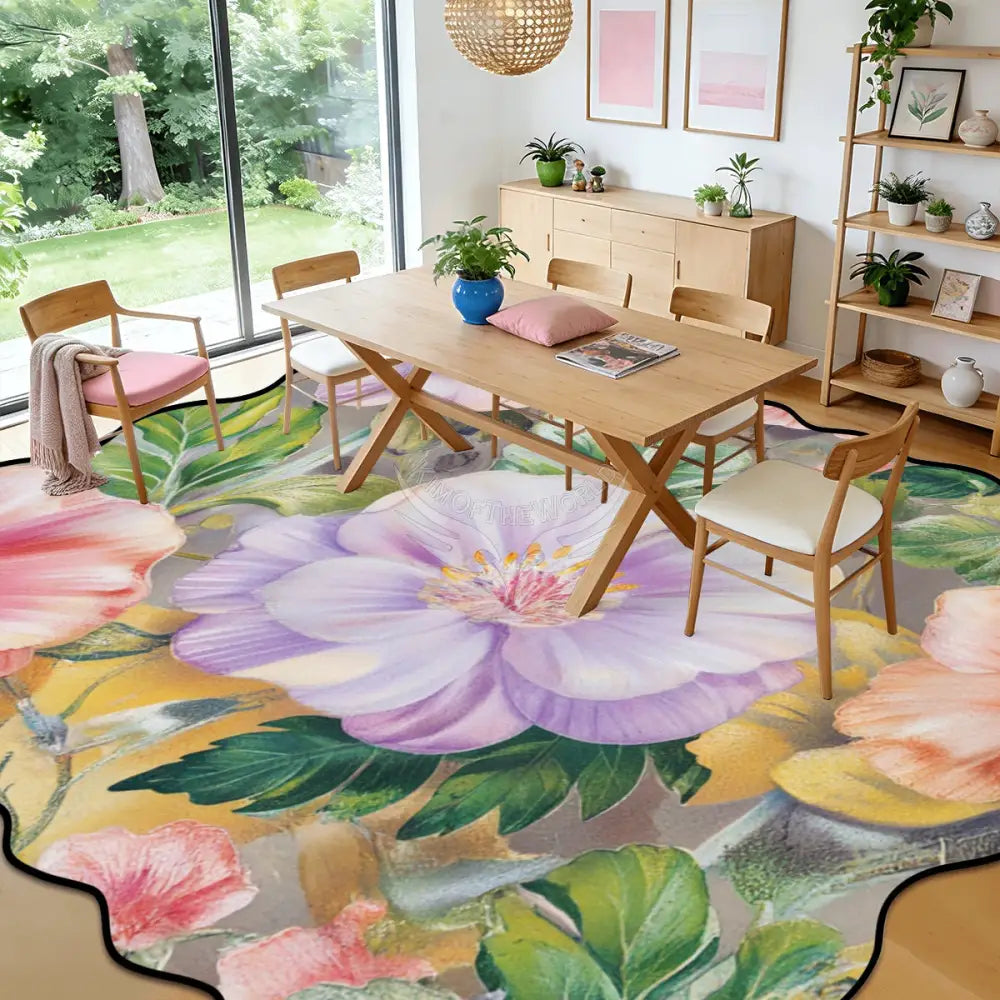 Pastel Floral Scalloped Area Rug 120’’x96’’ 120’’x96’’ Rugs & Mats