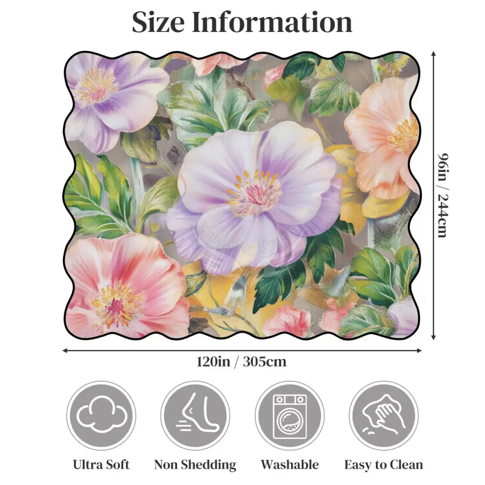 Pastel Floral Scalloped Area Rug 120’’x96’’ 120’’x96’’ Rugs & Mats