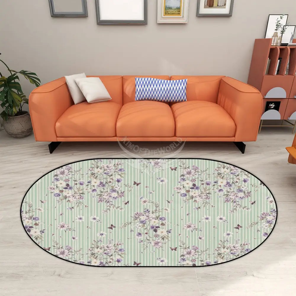 Pastel Green and Lavender Floral Wallpaper Multiple Sizes Oval Area Rug 60’’x36’’ Rugs & Mats