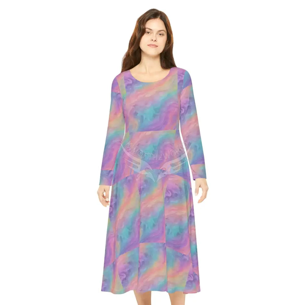 Pastel Patch Swirl Wallpaper Print Dress – Women’s Long Sleeve AOP L All Over Prints