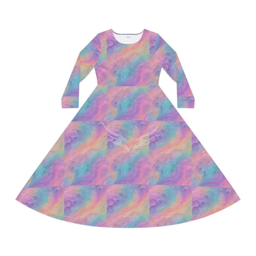 Pastel Patch Swirl Wallpaper Print Dress – Women’s Long Sleeve AOP L All Over Prints