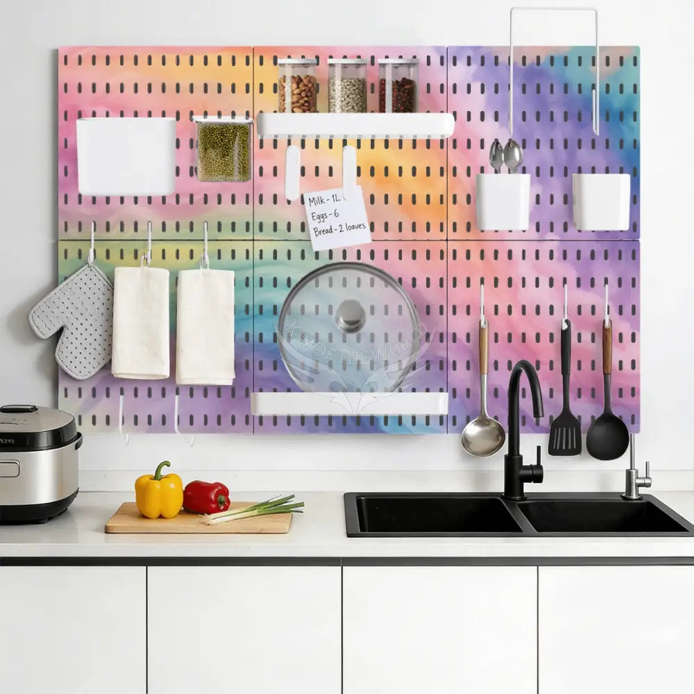 Pastel Tie Dye Colorful Tool and Craft Organizer 6 PCS Pegboard Kit 11’’x11’’x6pcs Home Accessories