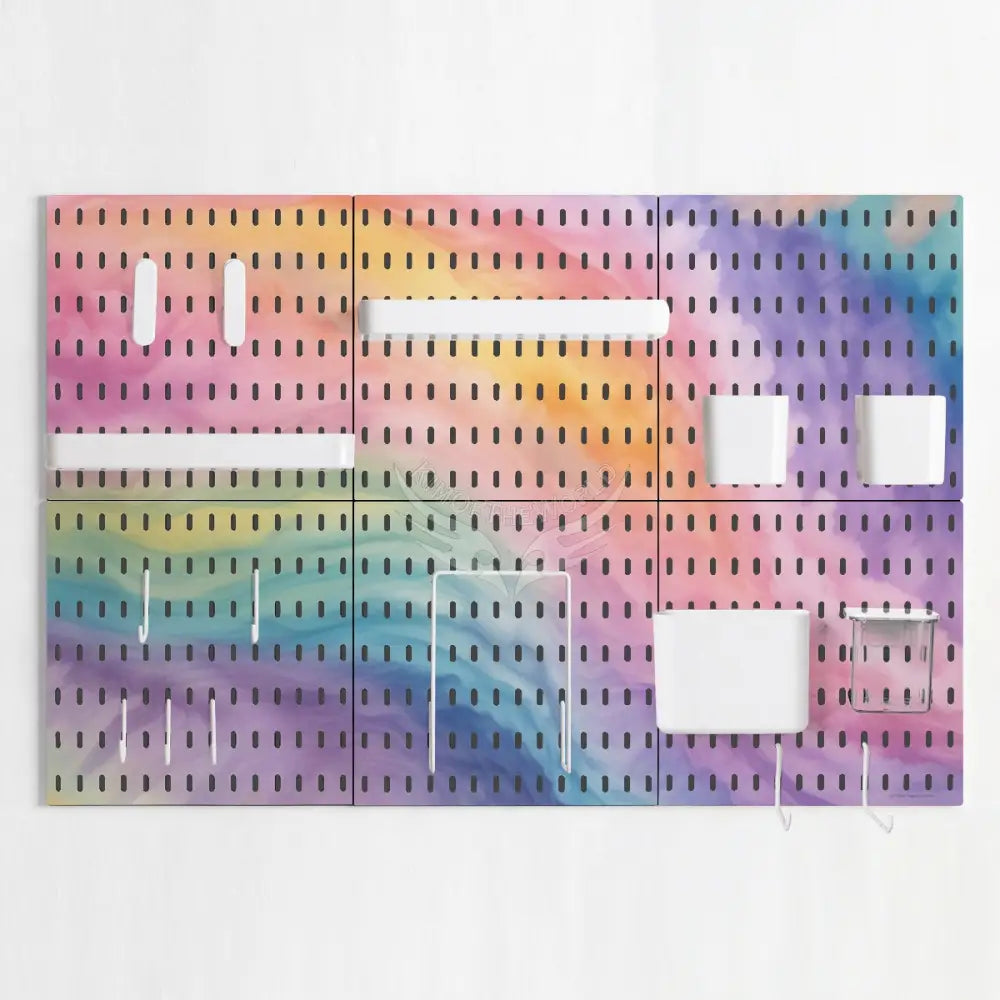 Pastel Tie Dye Colorful Tool and Craft Organizer 6 PCS Pegboard Kit 11’’x11’’x6pcs Home Accessories