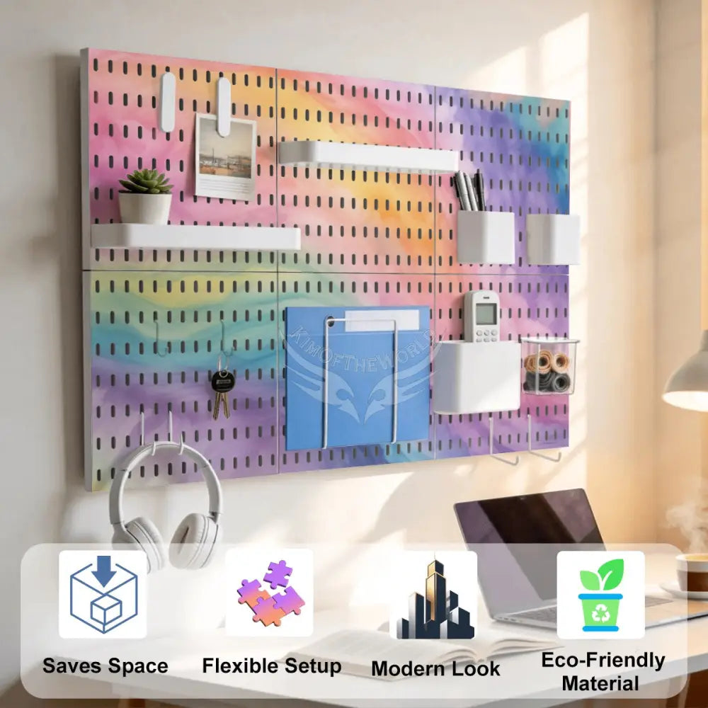 Pastel Tie Dye Colorful Tool and Craft Organizer 6 PCS Pegboard Kit 11’’x11’’x6pcs Home Accessories
