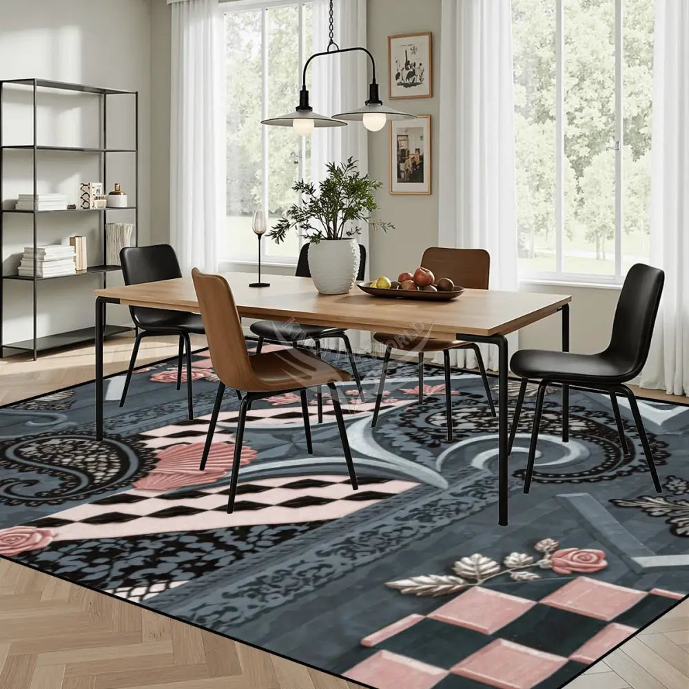 Patchwork Teal and Pink with Checkerboard = Large Area Rug Floor Carpet (4:3) 144’’x108’’ Rugs & Mats