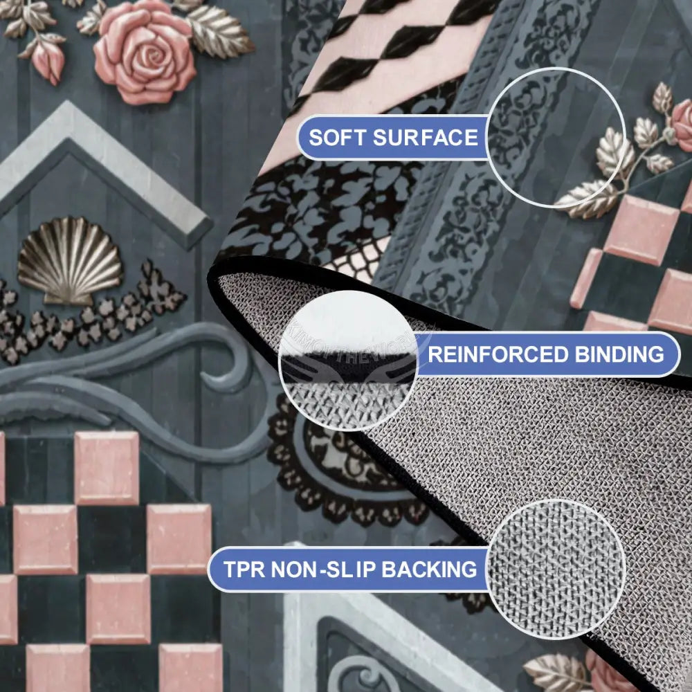 Patchwork Teal and Pink with Checkerboard = Large Area Rug Floor Carpet (4:3) 144’’x108’’ Rugs & Mats
