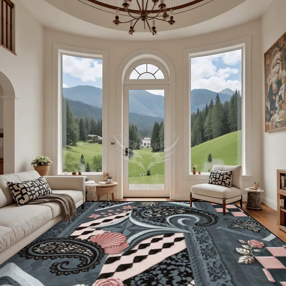 Patchwork Teal and Pink with Checkerboard = Large Area Rug Floor Carpet (4:3) 144’’x108’’ Rugs & Mats