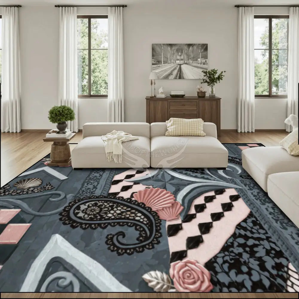 Patchwork Teal and Pink with Checkerboard = Large Area Rug Floor Carpet (4:3) 144’’x108’’ Rugs & Mats