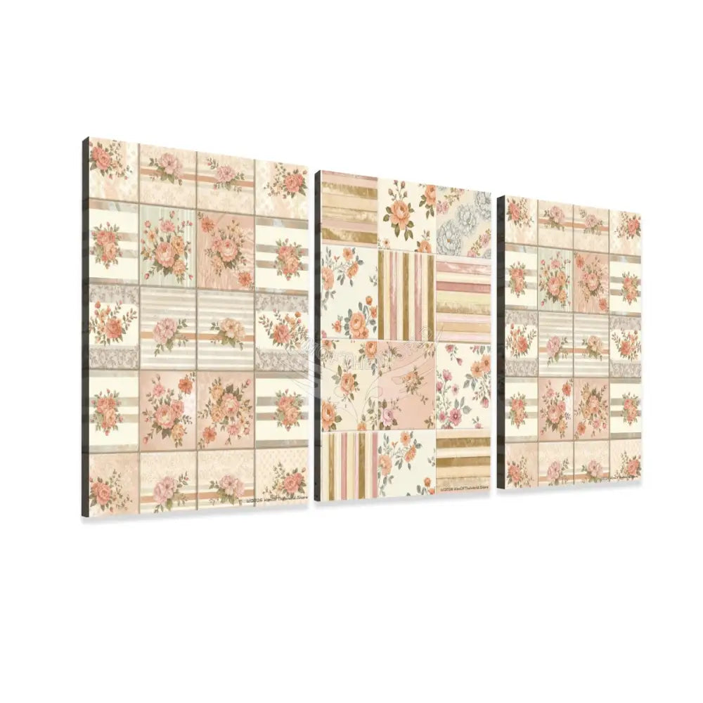 Peach Checks Home Decor 3 Panels Canvas Prints Wall Art (Set F) 20’’x32’’x3pcs Wall Art