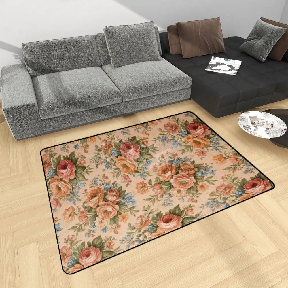 Peach Floral Bouquet Area Rug Floor Carpet 8x5.3 - 96’’x64’’ - Rugs & Mats