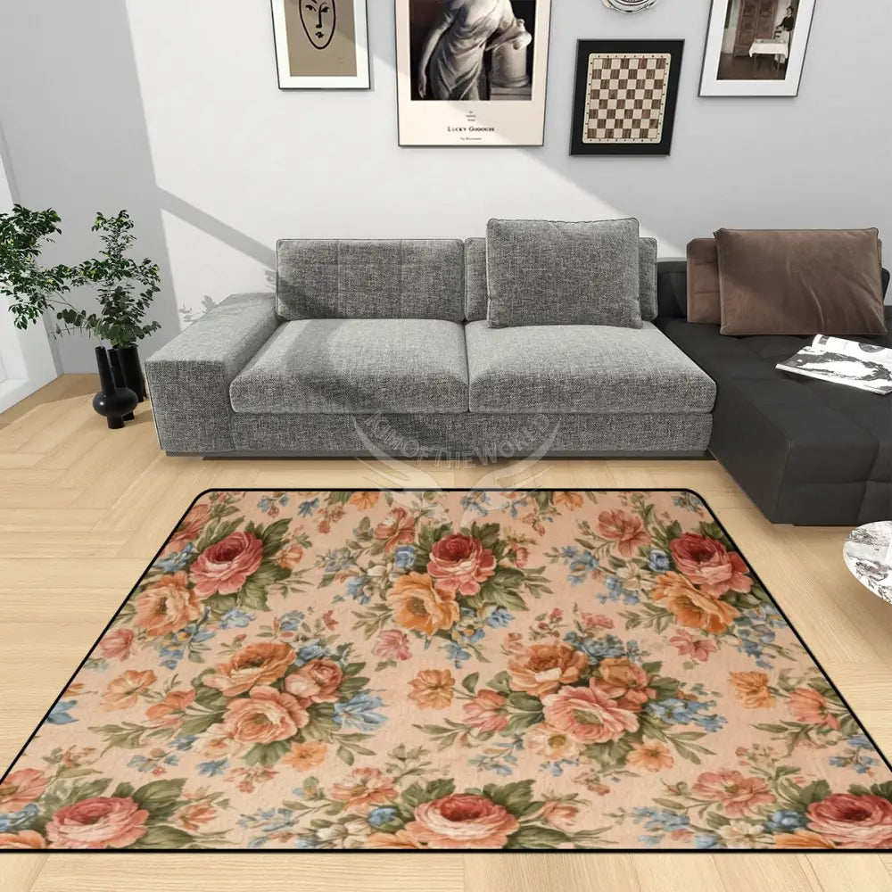 Peach Floral Bouquet Area Rug Floor Carpet 8x5.3 - 96’’x64’’ - Rugs & Mats