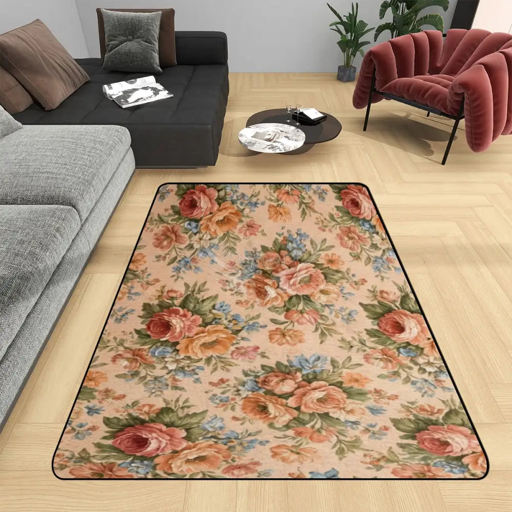Peach Floral Bouquet Area Rug Floor Carpet 8x5.3 - 96’’x64’’ - Rugs & Mats