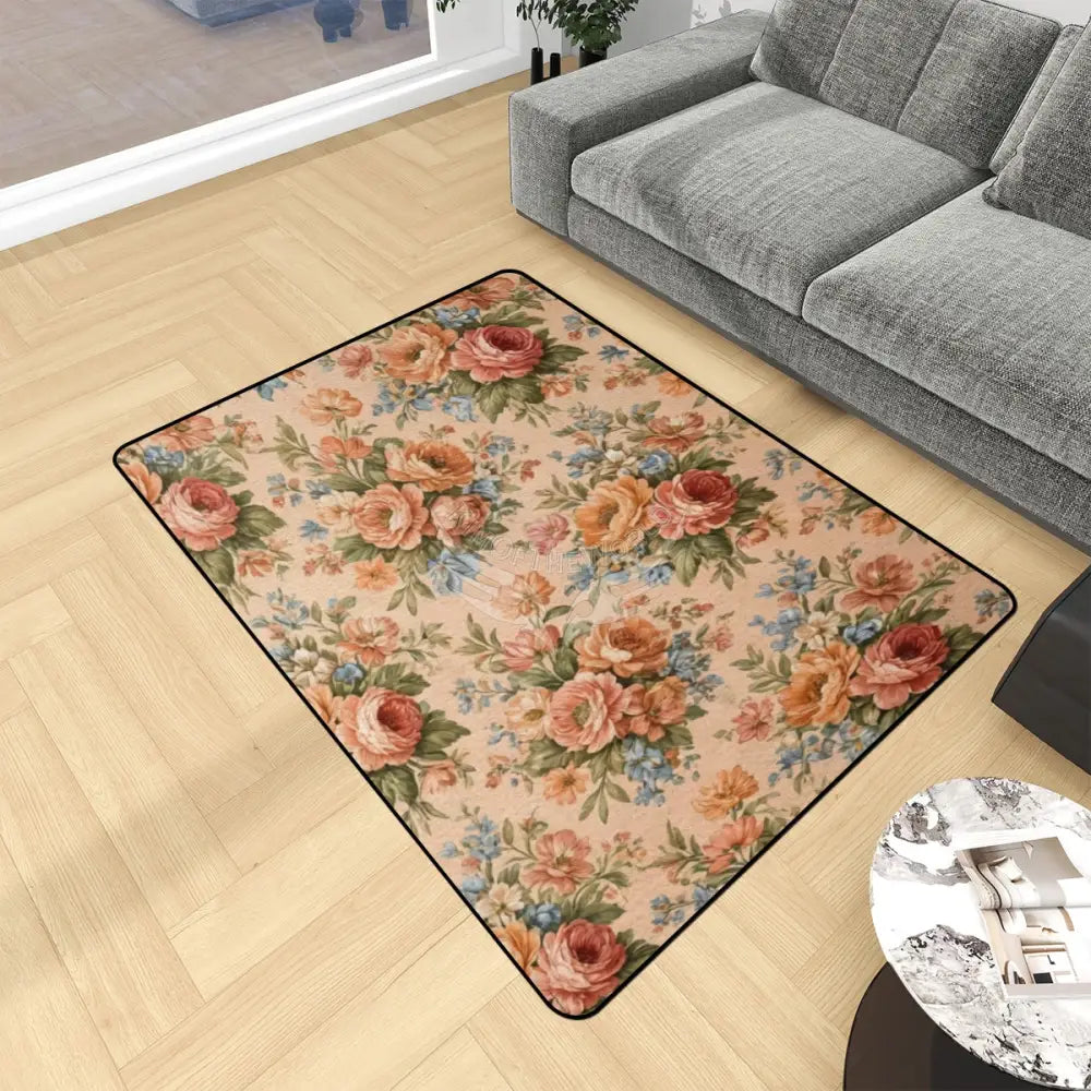 Peach Floral Bouquet Area Rug Floor Carpet 8x5.3 - 96’’x64’’ - Rugs & Mats