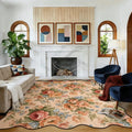Peach Floral Bouquet Scalloped Area Rug 120’’x96’’ 120’’x96’’ Rugs & Mats
