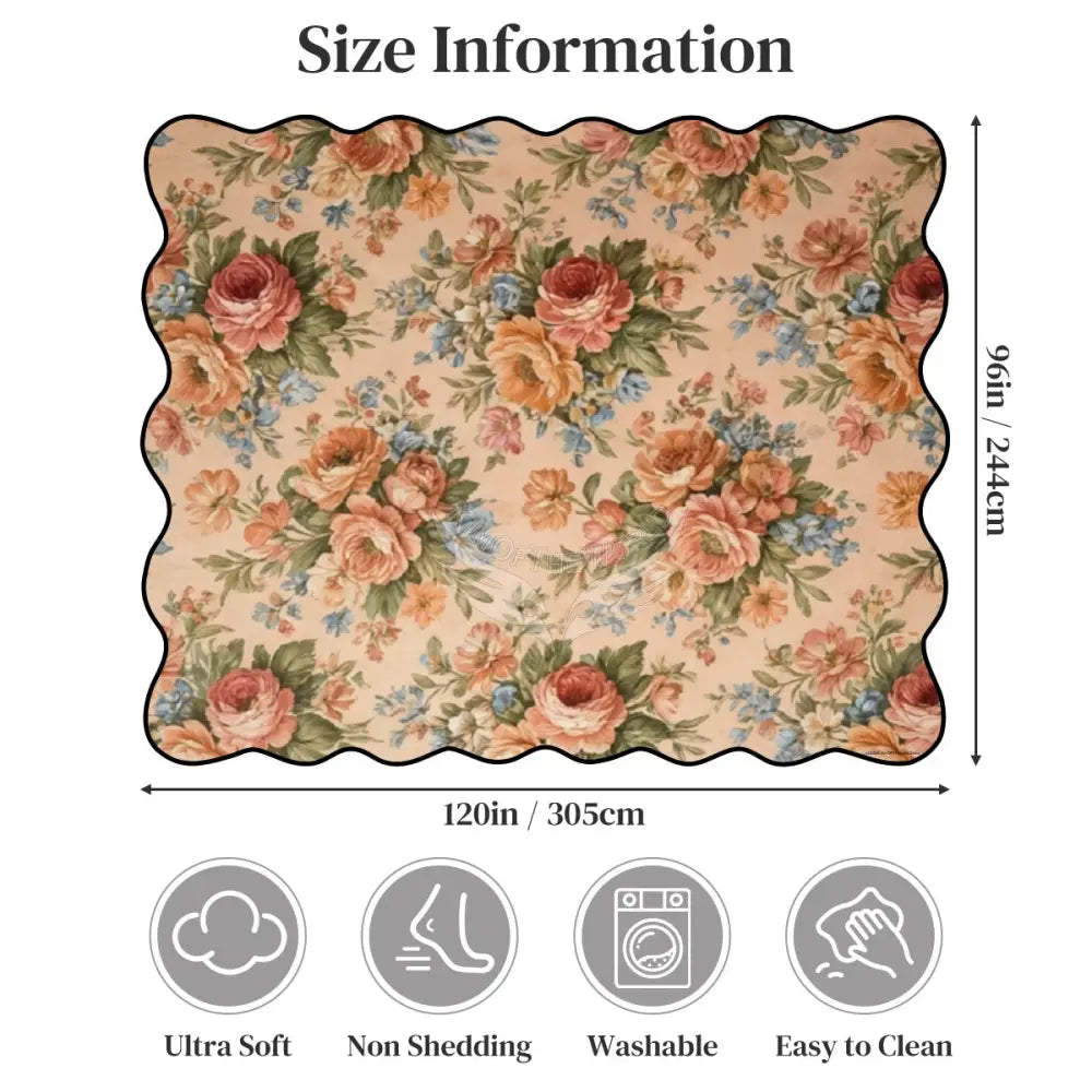 Peach Floral Bouquet Scalloped Area Rug 120’’x96’’ 120’’x96’’ Rugs & Mats